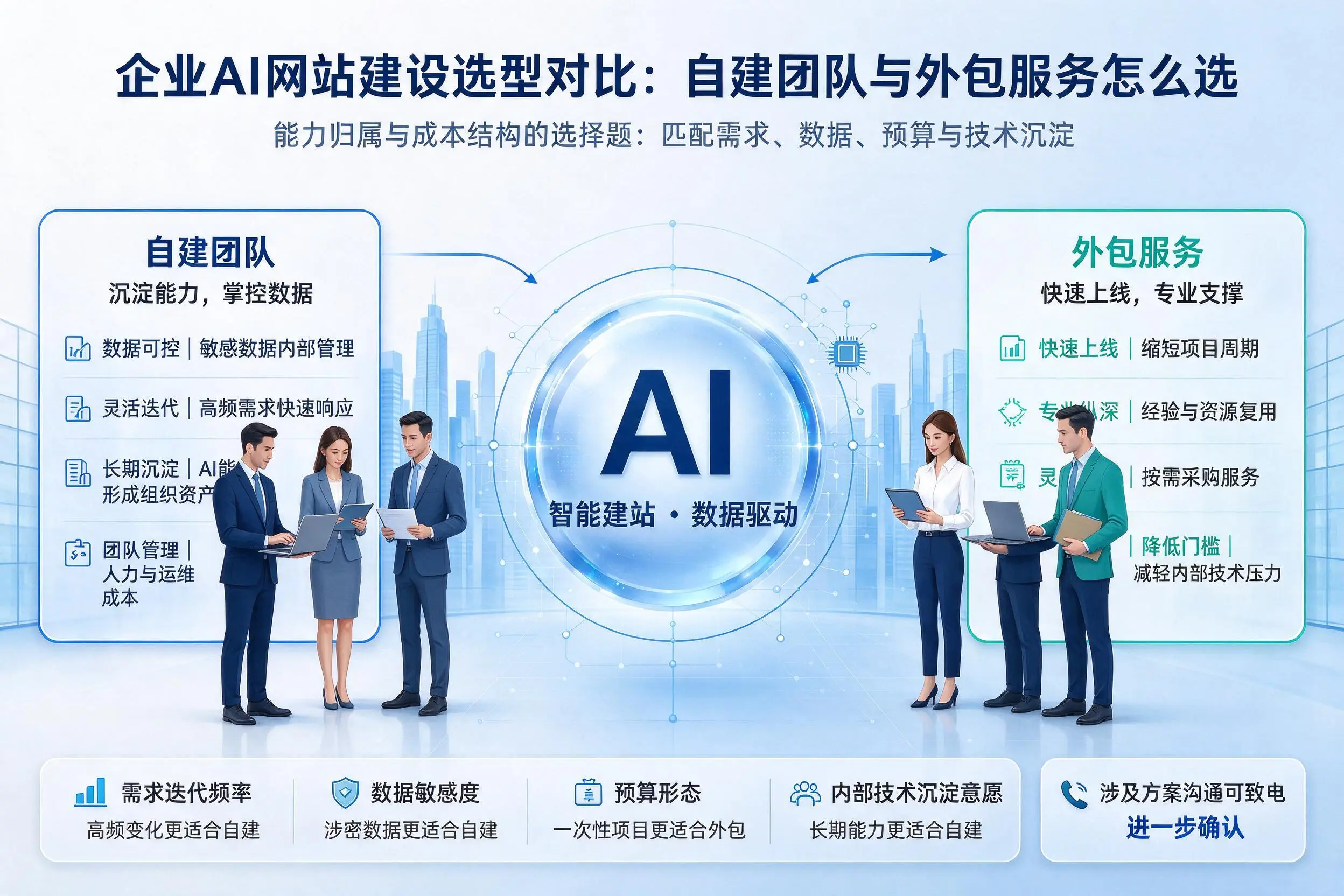 博尔塔拉企业AI网站建设选型对比:自建团队与外包服务怎么选